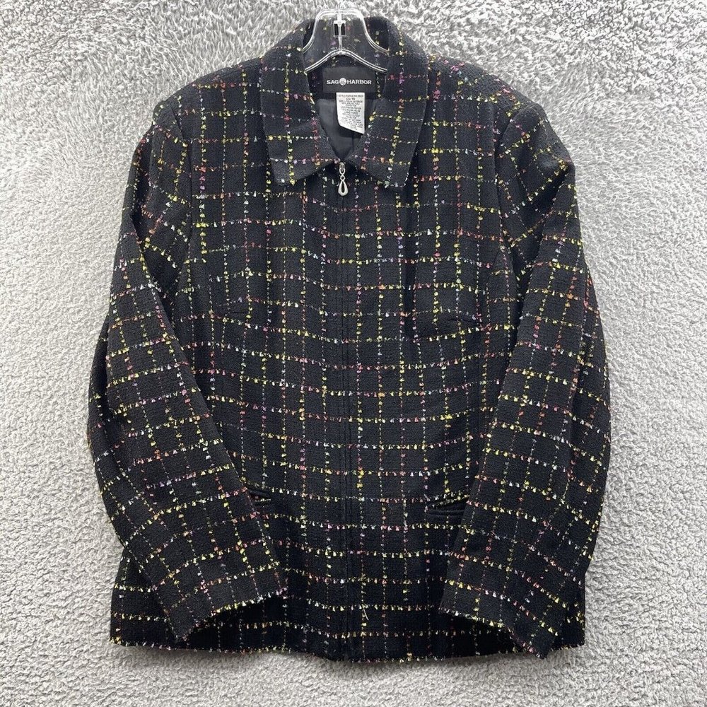 Sag Harbor Blazer Women's Size 16 Black Multi Colored Check Blazer Ladies 16